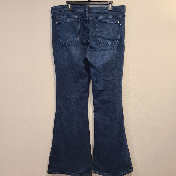 Anthro Pilcro High Rise Flare Dark Wash Jeans - Picture 4 of 8